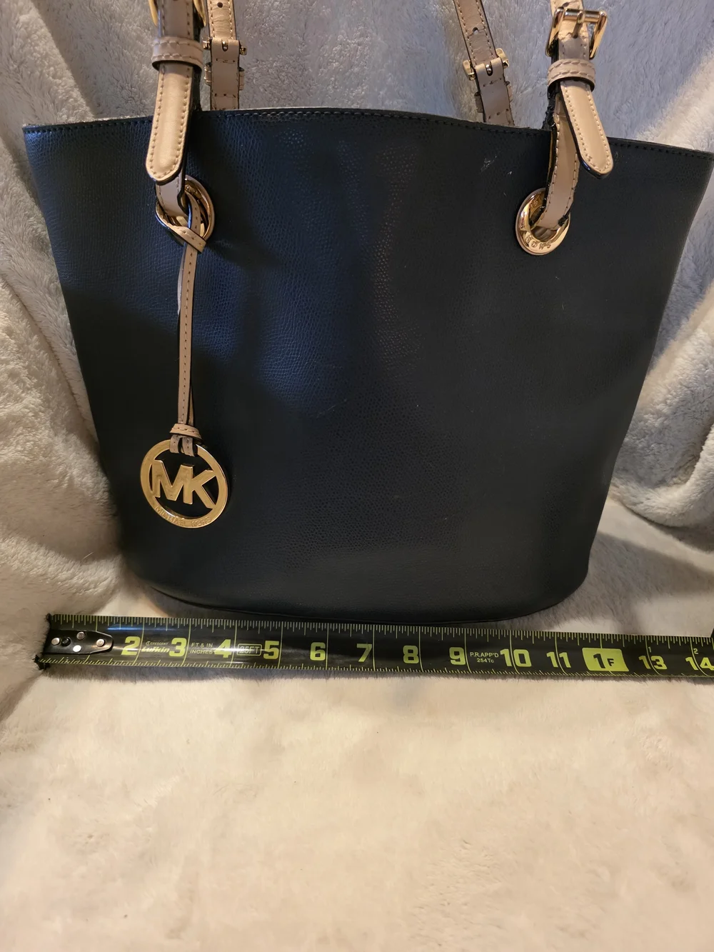 Michael Kors Black Leather Tote with Beige Straps